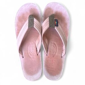 Blush Pink Rainbow Leather Flip Flops